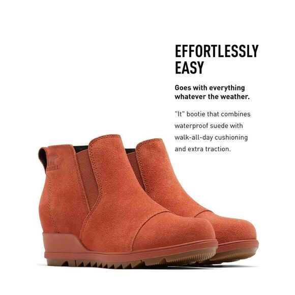SOREL Evie Pull-On Bootie — Waterproof Suede Leather Wedge Ankle Booties - Picture 5 of 6